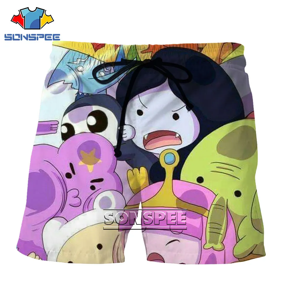 

SONSPEE 3D Adventure Time Fun Family Anime Casual Beach Shorts Summer Beach Men's Loose Trend Parent-child Oversized Shorts