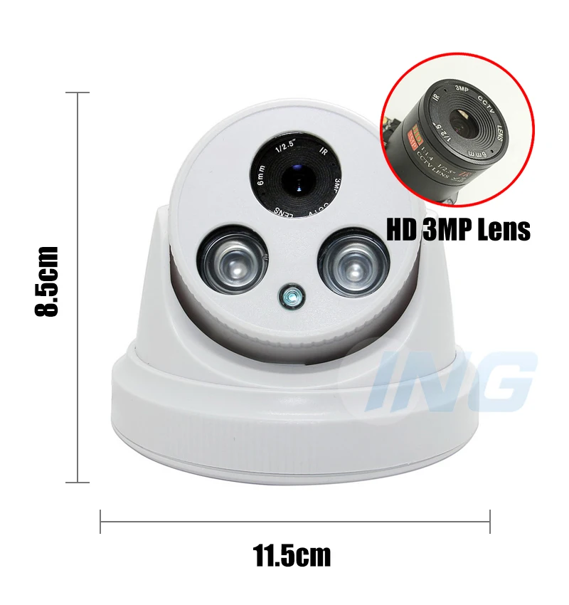 H.265 POE HD 3MP внутренняя IP камера 1296 P/1080 P 2 массива купольные камеры с инфракрасной