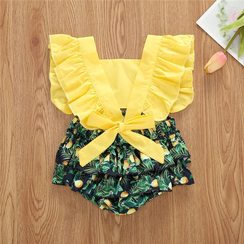 

0-24M Newborn Baby Girls Ruffle Printed Romper Sleeveless Jumpsuit Casual Outfits Summer Clothes