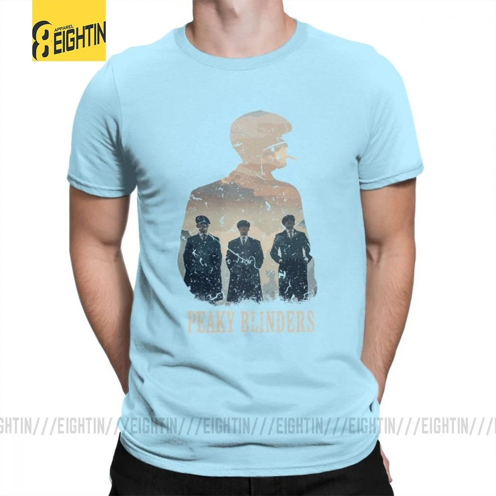 Peaky blinds футболки Уникальные для досуга Чистый хлопок мужские футболки с коротким рукавом o-образным вырезом футболки размера плюс популярный фильм - Цвет: Небесно-голубой