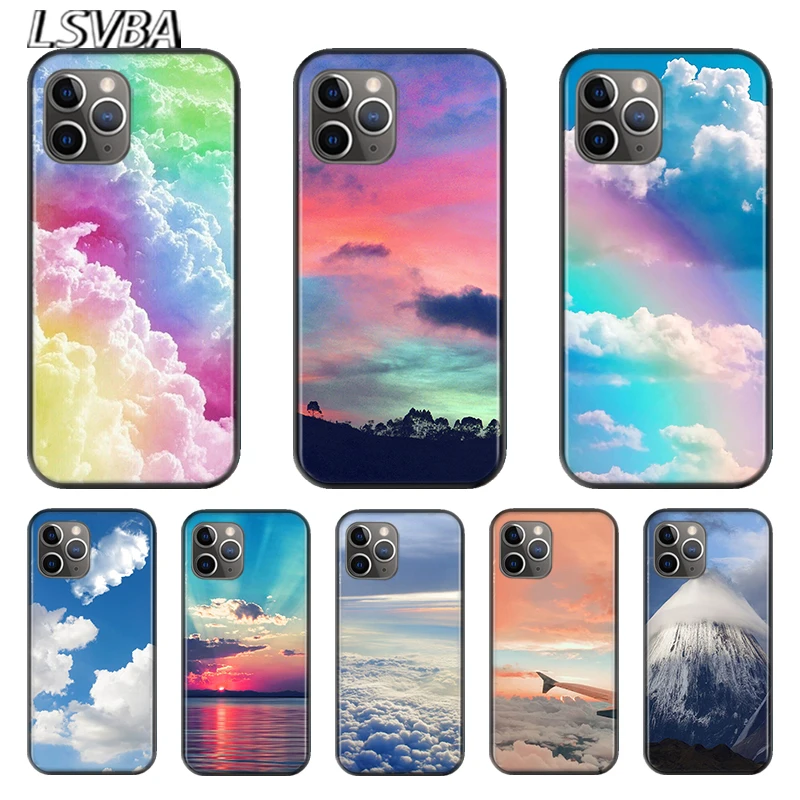 

Romantic pink clouds sky art For Apple iPhone 12 11 XS Pro Max Mini XR X 8 7 6 6S Plus 5 SE 2020 Black Cover soft Phone Case