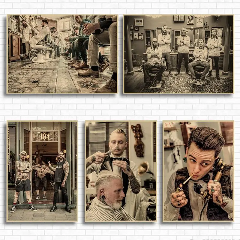 Тату Парикмахерская крафт бумага постер Бар Кафе гостиная столовая настенные
