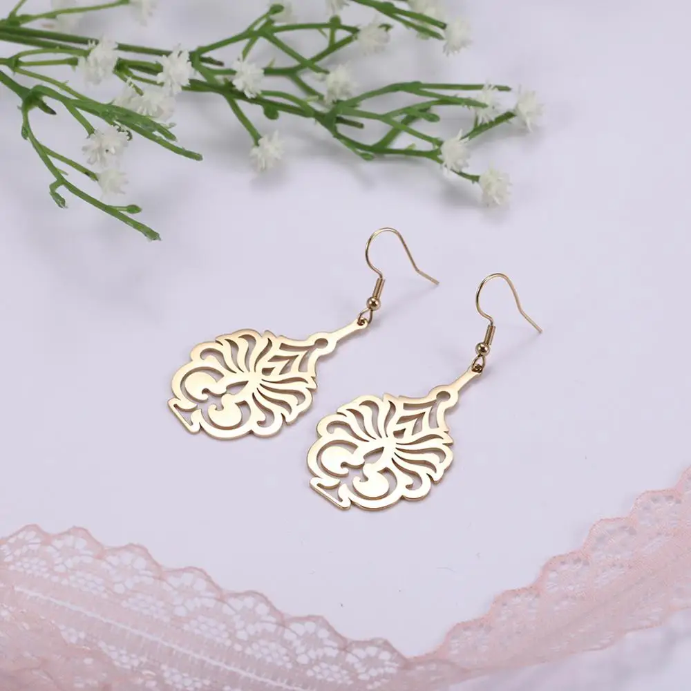 Myshape Filigree Ethnic Cutout Earrings Hoop Stainless Steel Vintage Dangle Earring Pendant Jewelry Golden Black Christmas Gift | Украшения