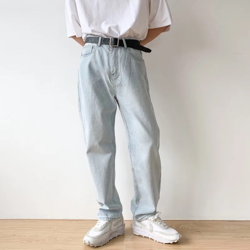 

Men's Wear 2021 Autumn Winter New Korean Streetwear Fashion Straight Wide Leg Jeans Pants Casual Denim Trousers For Male