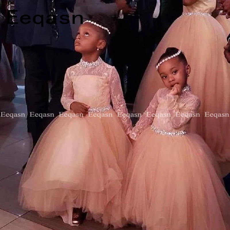 Платье с длинным рукавом и цветочным принтом для девочек Свадебное бальное