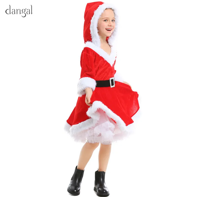 Новинка красное милое рождественское платье со шляпой для маленьких девочек