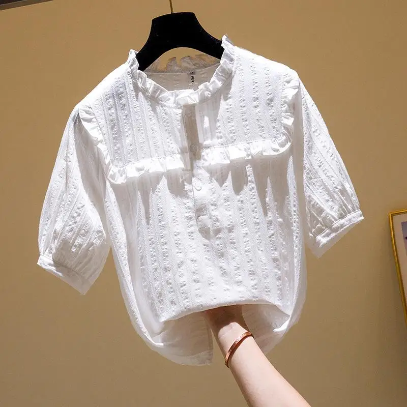 

Блузка женская шифоновая, с коротким рукавом, свободная, тонкая, во французском стиле, лето 2021