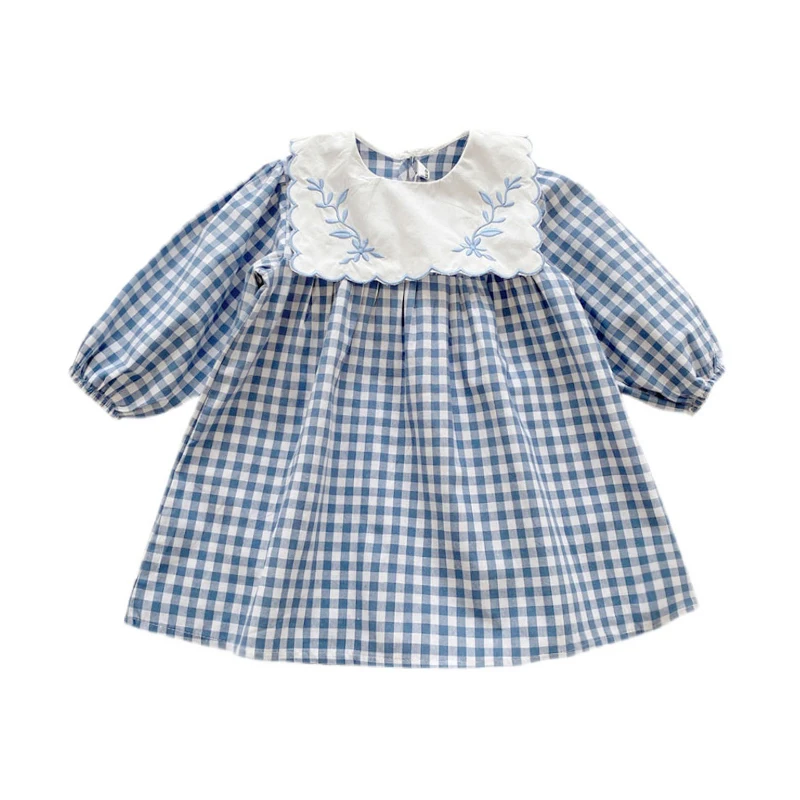 

Повседневные платья для девочек, осенние платья в клетку с вышивкой для детей