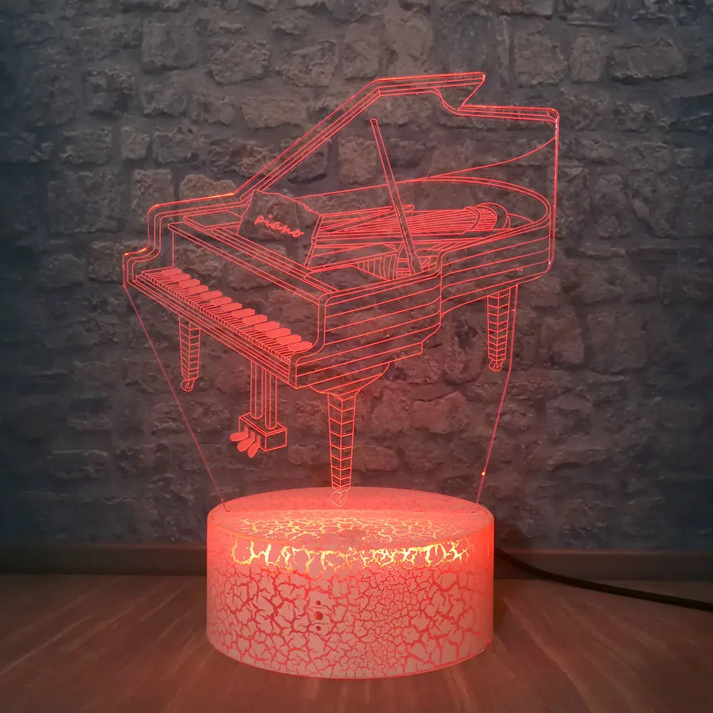 Фортепиано 3D Оптическая иллюзия ночные светильники 7 цветов Изменение Смарт