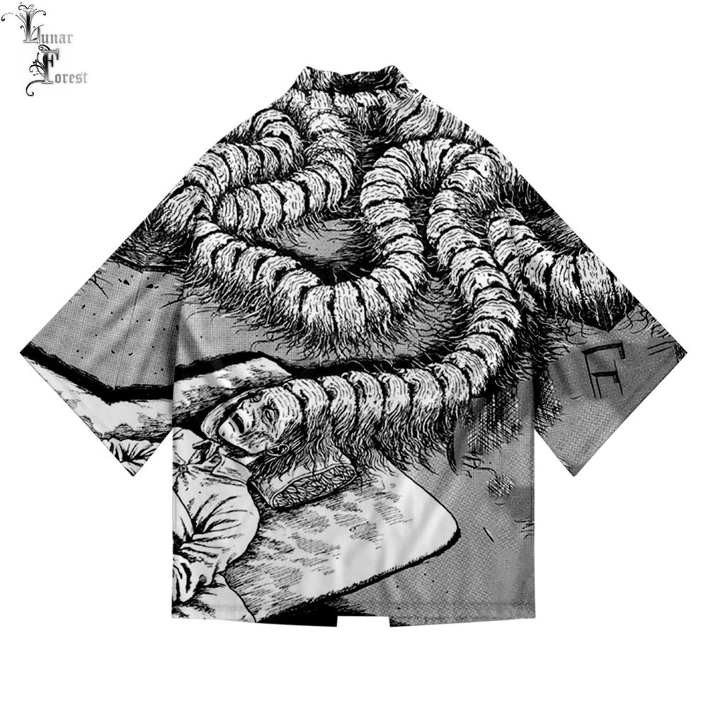 Junji Ito 3D печать Аниме японское кимоно хаори юката косплей для женщин/мужчин Модная Летняя Повседневная крутая уличная одежда с коротким рукавом
