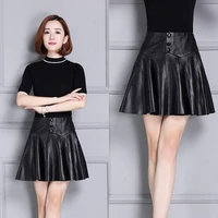 meshare new pleated leather skirt 18k78