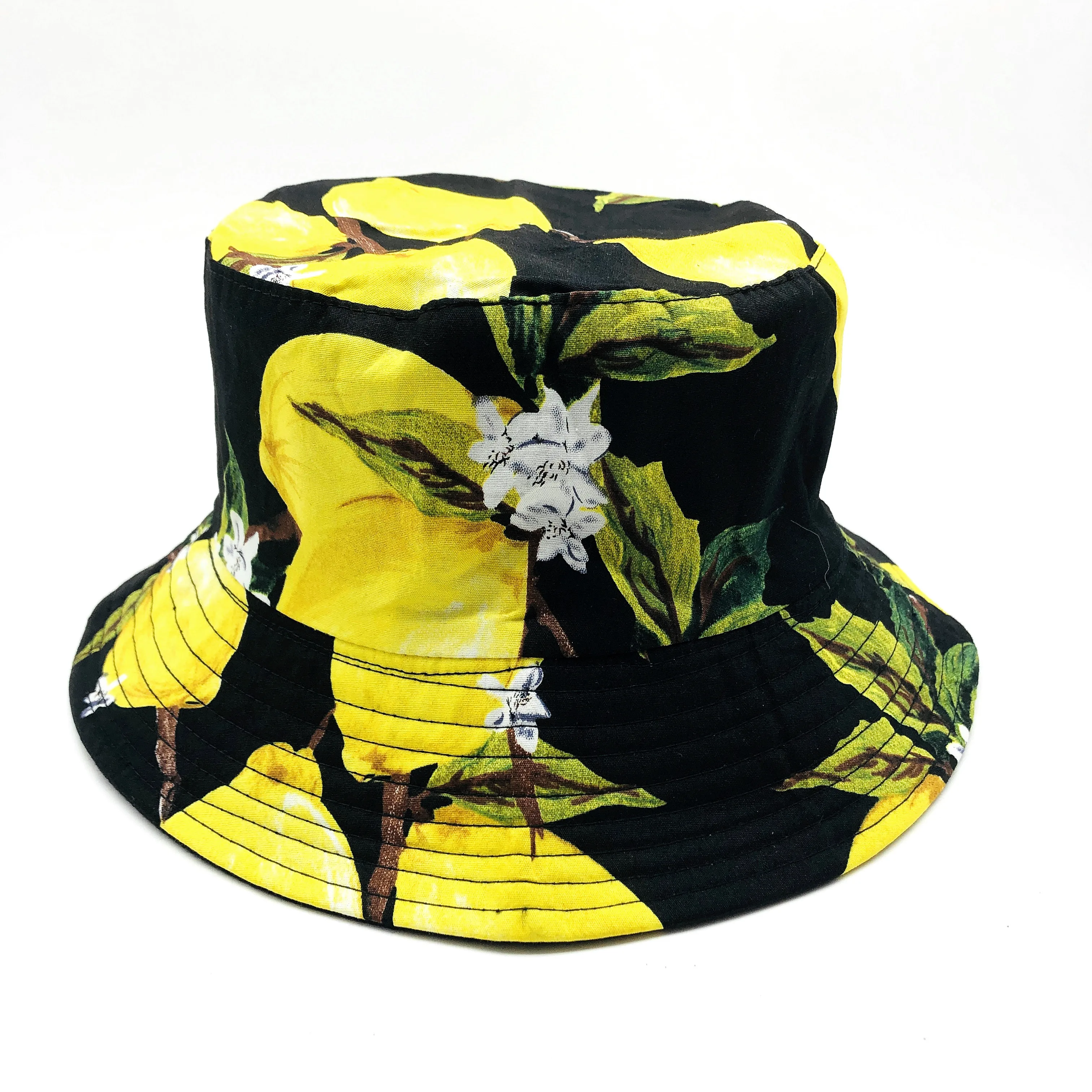 

Women Cotton Printed Bucket Hat Lemon Floral Print Bucket Hat Fruit Print Fisherman Hat Summer Spring Sun Prevent Bucket Hat