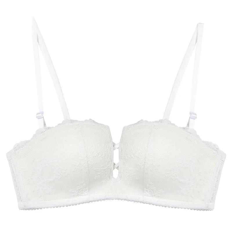 

Elovegirl Women Small Breast Sexy Lace Bra Underwear Non-slip Underwire Top Fit 1/2 Cup Unsderwear White Sexy Lace Bra