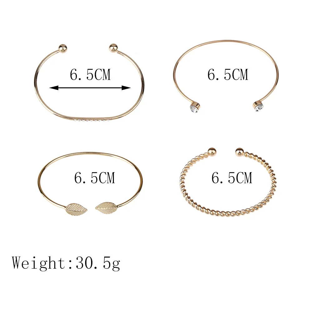 

Fashion leaf open bracelet, fine diamond and small gold leaf twist four-piece simple temperament bracelet
