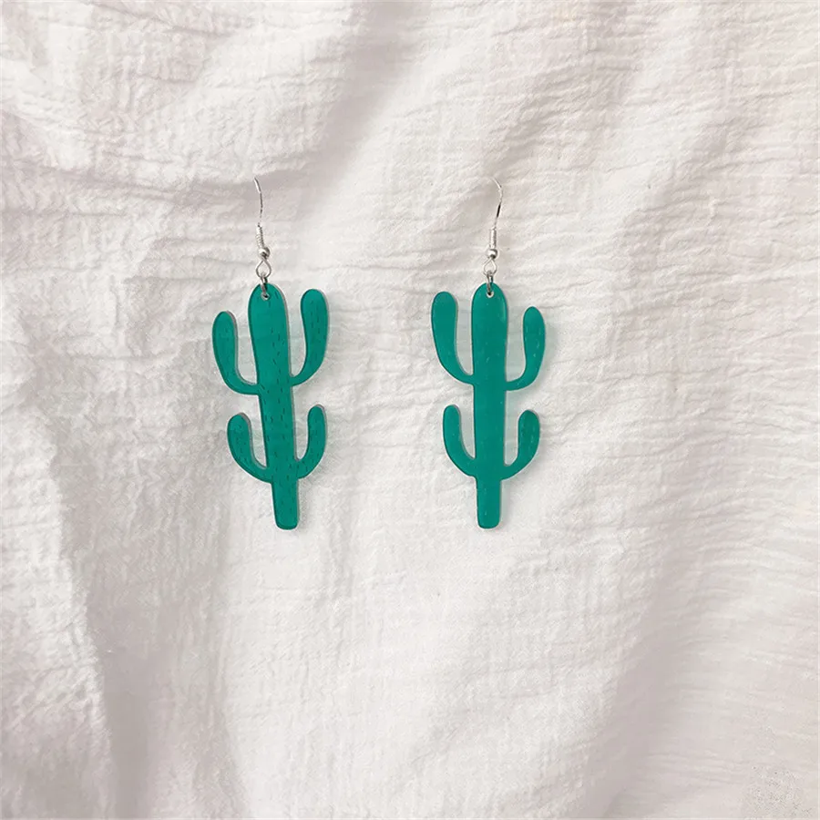 925Silver Green Plant Geometric Dangle Earrings for Women Cactus Funny Desert Long Hanging Party DJ Ear Jewelry Accessories | Украшения и