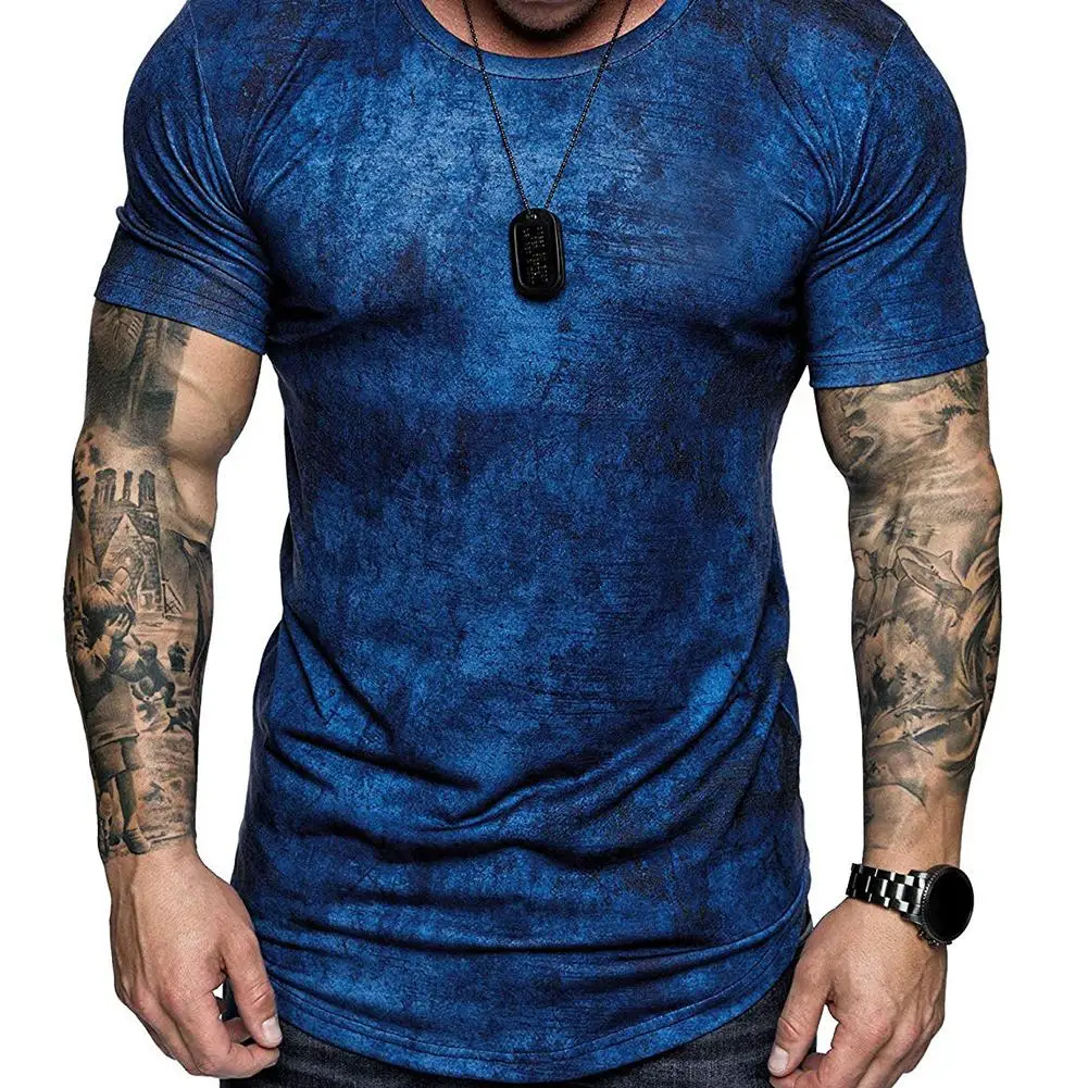 Мужская рубашка с принтом коротким рукавом и круглым вырезом Повседневный