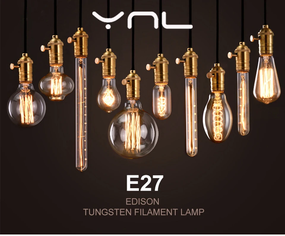 6 шт. YNL лампа Эдисона E27 G80 G95 T45 ST64 A19 220 В стеклянные лампы накаливания 40 Вт лампа накаливания освещение ретро лампа