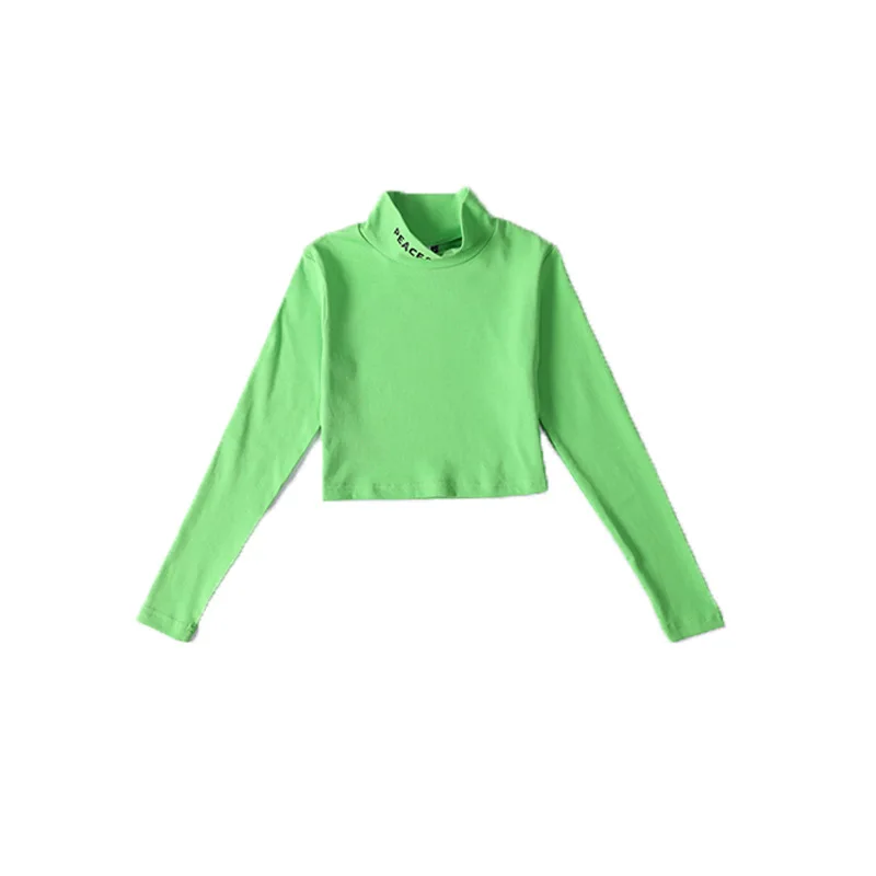 green tops Крутая детская одежда в стиле хип-хоп свитер с высоким горлом зеленый топ, повседневные штаны для бега для девочек, костюм для джазовых танцев, одежда - Цвет: green tops