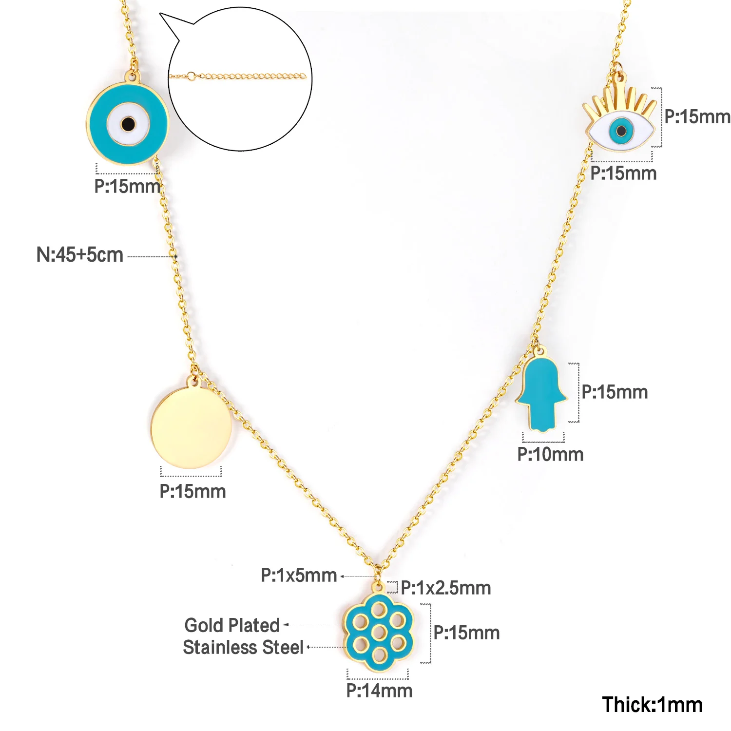 Simple Blue Turkish Evil Eye Lucky Flower Charm Necklace For Women Girls Thin Stainless Steel Chain Choker BFF Jewelry Gifts images - 6