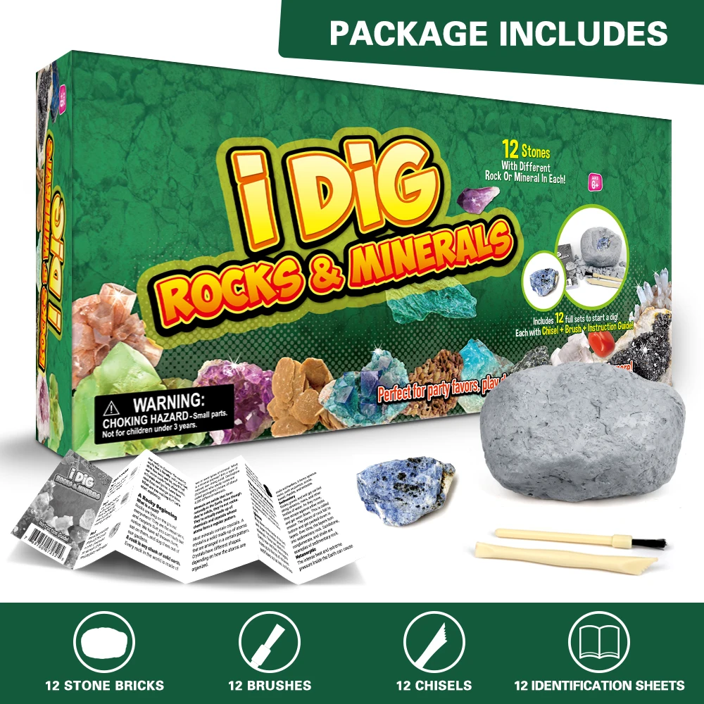 

Dig Rocks & Minerals Kit for Kids Toys Archaeology Digging Up Excavation Kit Educational Kit for Christmas Gift Birthday Gift