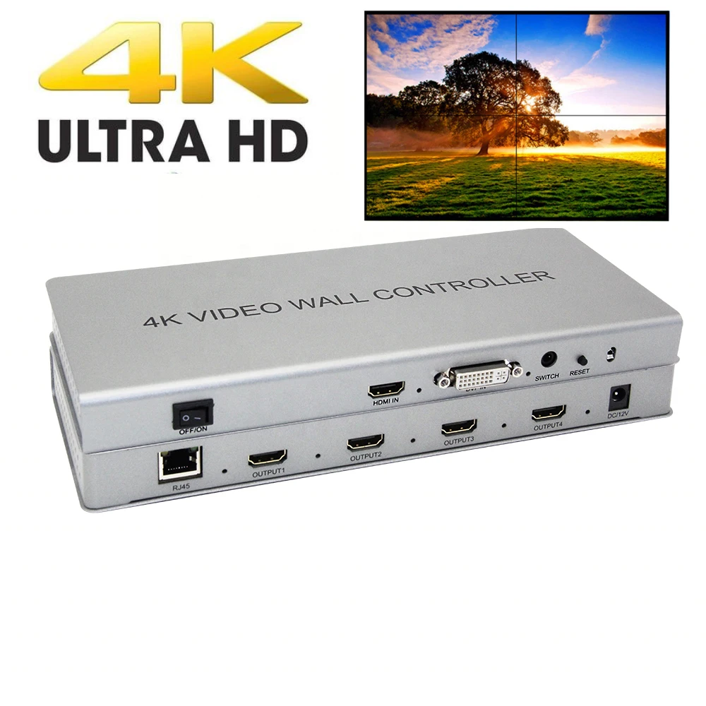 2x2 Video wall controller 1 HDMI/DVI Input 4 HDMI Output 4K TV Processor Images Stitching Video Wall Processor