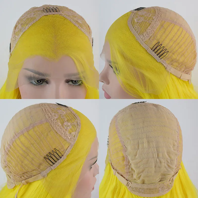 BM Light Yellow Loose Wave Synthetic 13*4 Lace Front Wig Heat Resistant Fiber Hair Natural Hairline Middle Parting For Women Wig