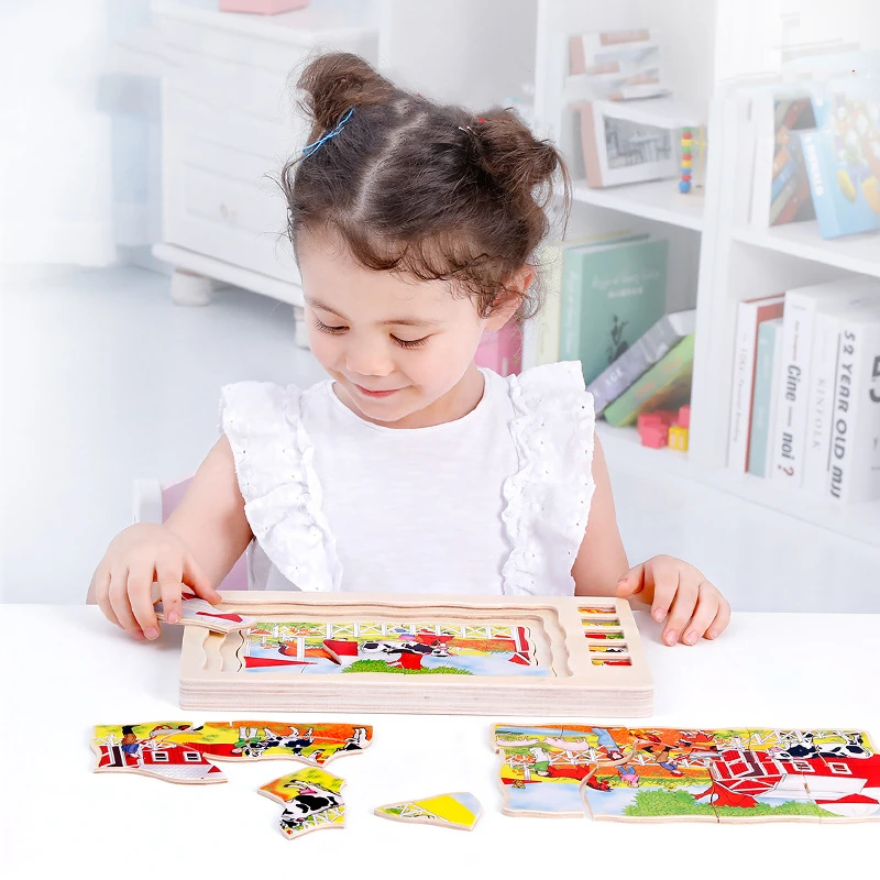 Горячая Распродажа развивающая многослойный деревянный пазл игрушки человека