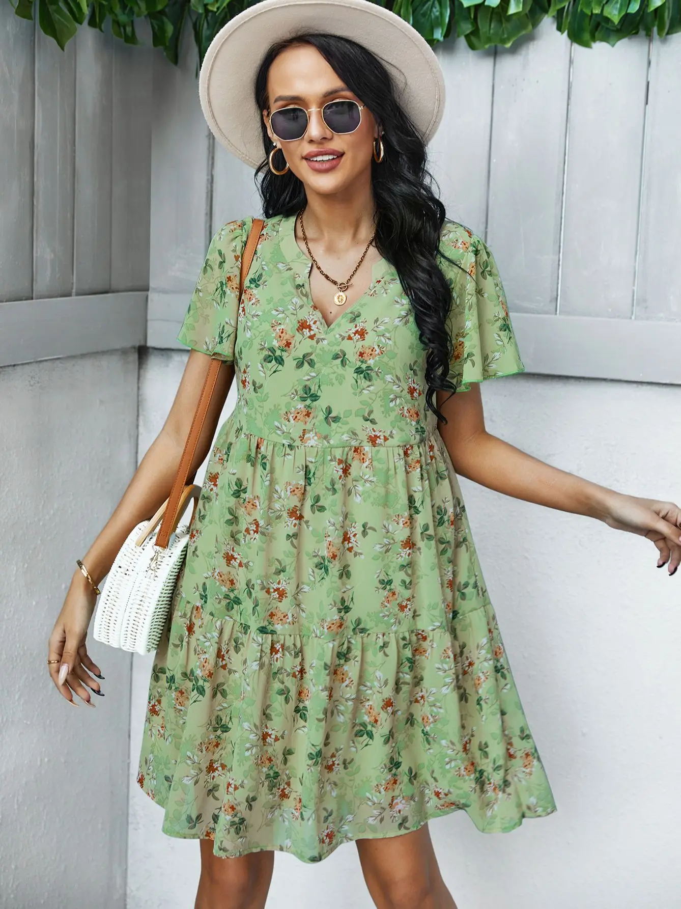 Женское пляжное платье с оборками свободное мини-платье цветочным принтом