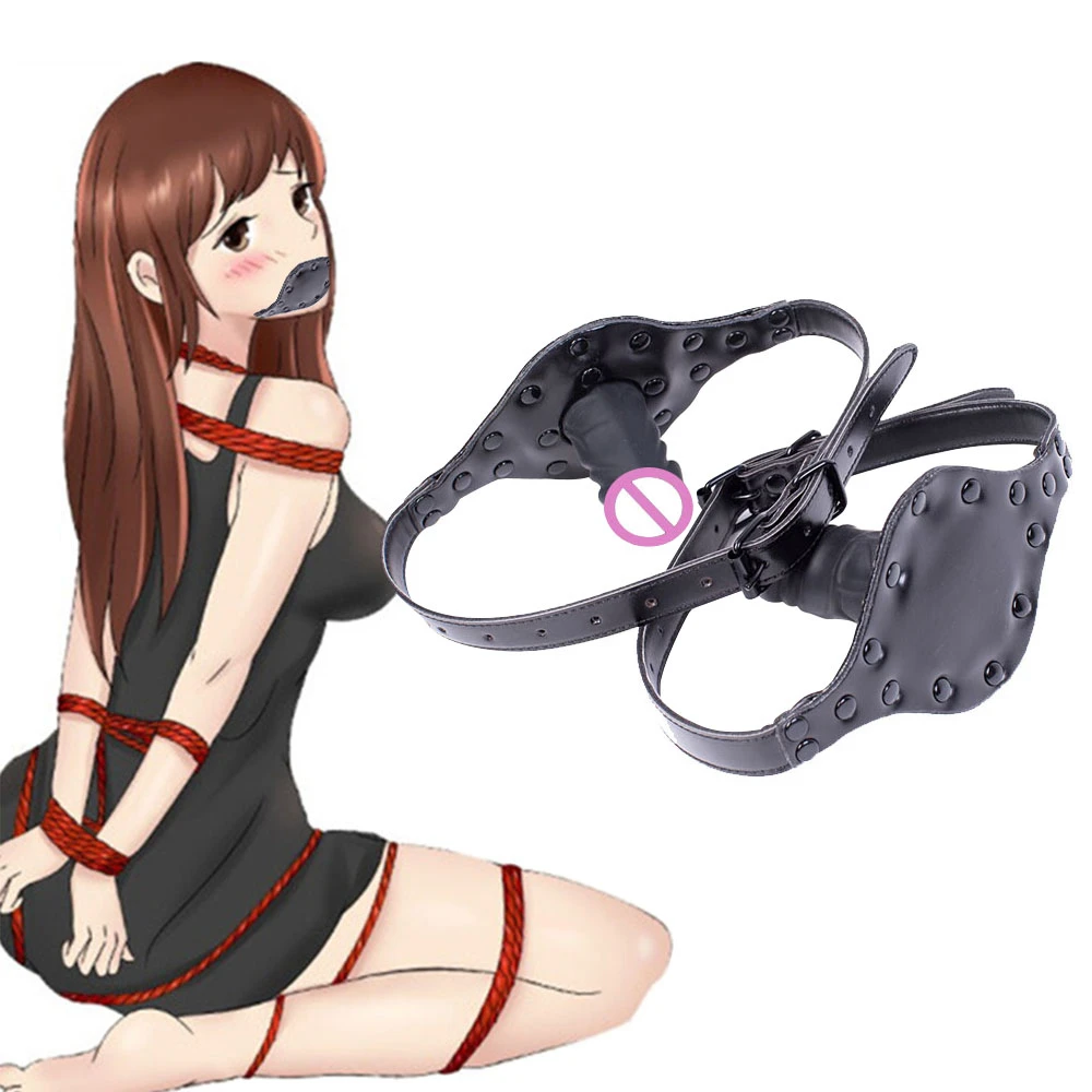 Силиконовый кляп оральный фаллоимитатор кожаный ремень Фетиш открытый рот пенис