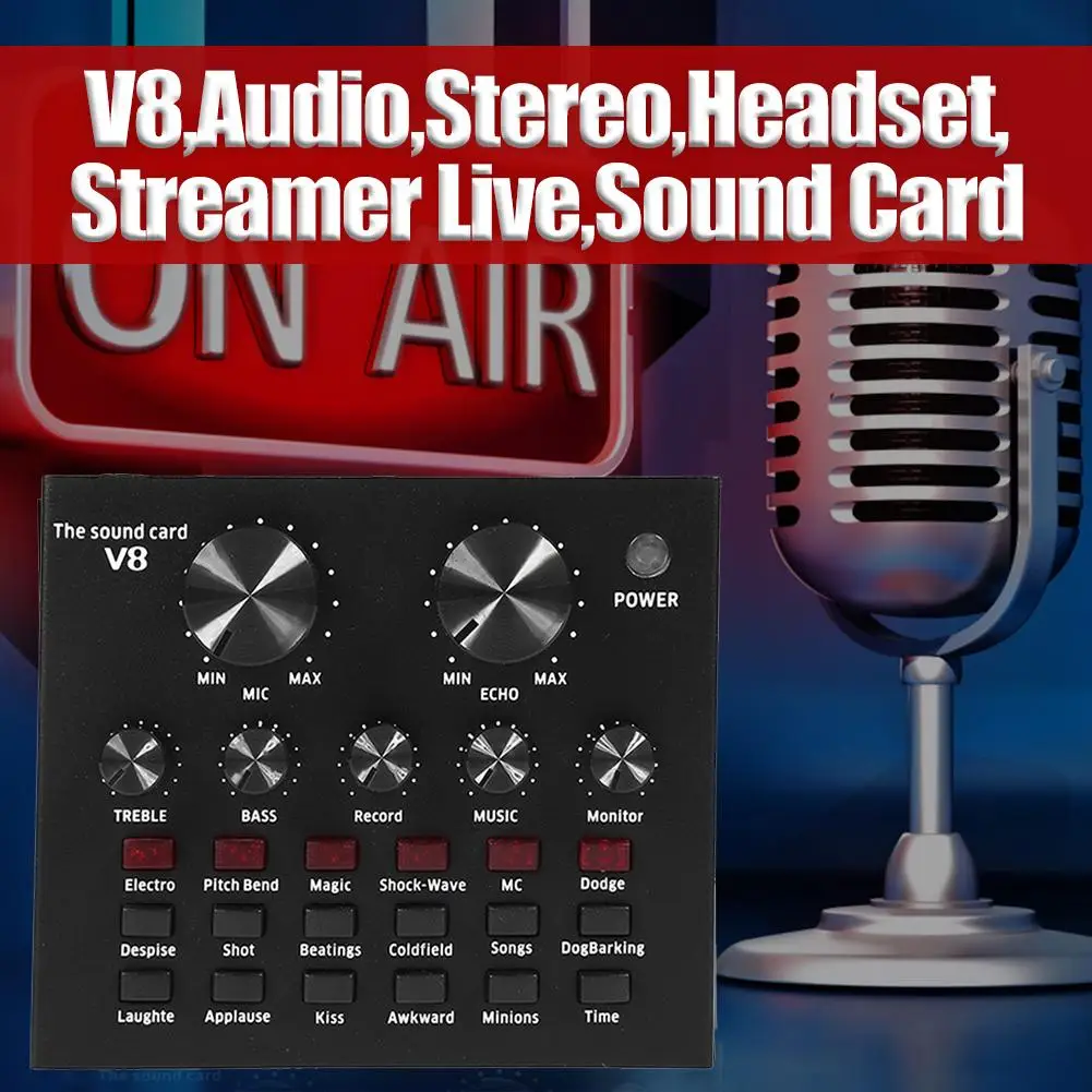 V8 аудио Bluetooth USB гарнитура Mic K Song стерео прямая трансляция звуковая карта