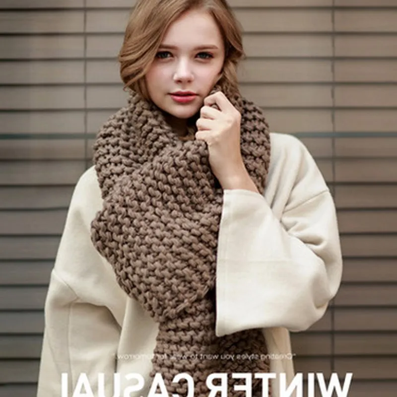 

195*33 см женский шарф корейский шерстяной женский студенческий длинный плотный теплый вязаный зимний красный черный белый бежевый шарф тепл...