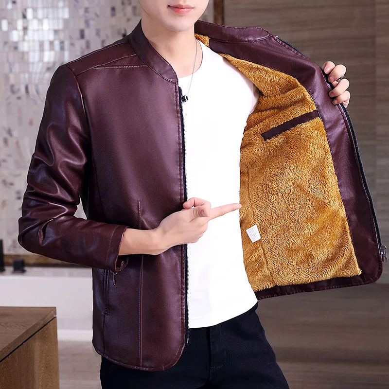 Кожаная мужская куртка с бархатной подкладкой зимняя новая парка пальто