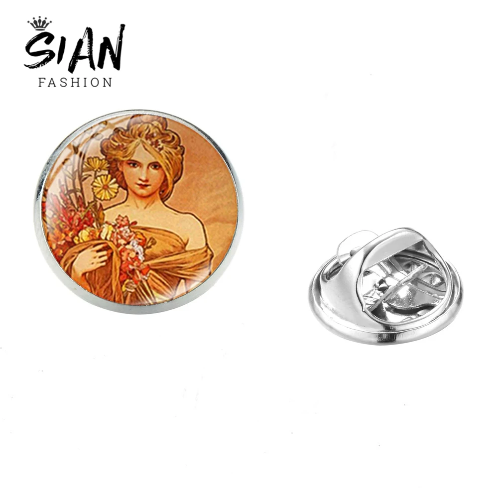 Азиатских Элегантный женский Альфонса Мухи Брошь Классическая фото в стиле