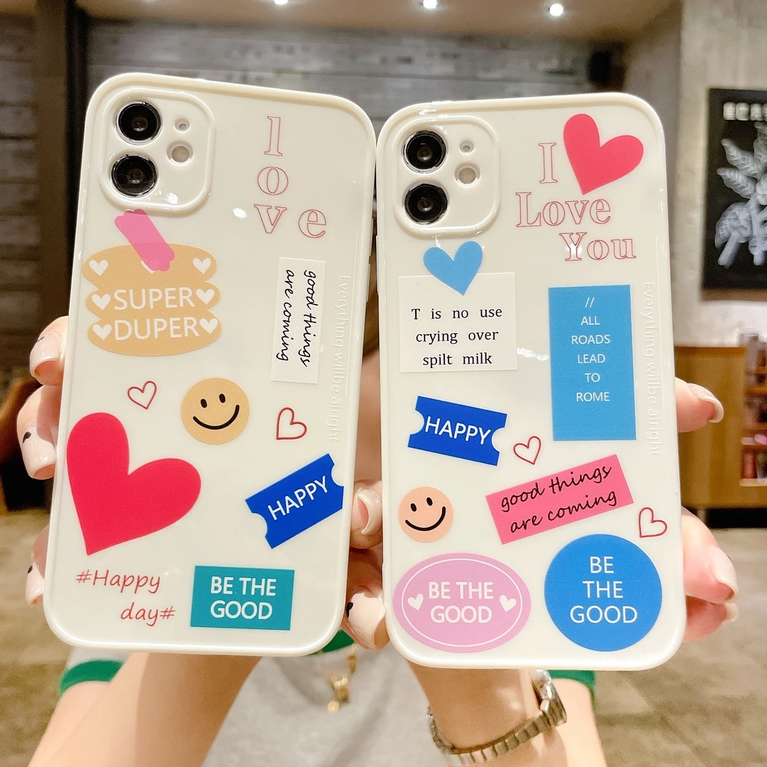 

Cartoon love Pattern background case for iphone 11promax 11 12 12promax X XSMax XR 7 8 7Plus Side printed soft protects hell