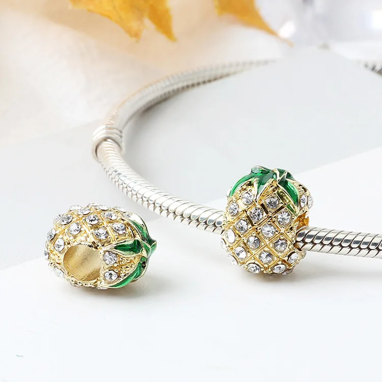 

Btuamb European Luxurious Crystal Enamel Pineapple Beads Fit Orginal Pandora Charms Bracelets for Women Handmade Jewelry