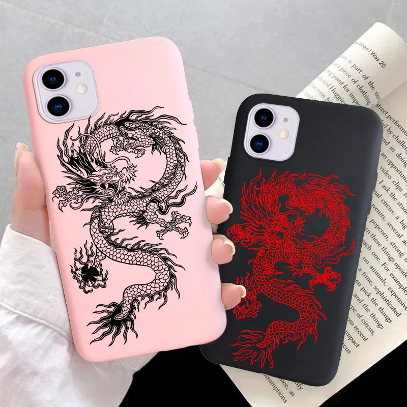 

Dragon Case For iPhone 11 Cases Matte Silicon Case iPhone11 13 12 Pro Max XR X XS 7 8 Plus SE 2020 12 Mini 6 6S Back Cover Funda