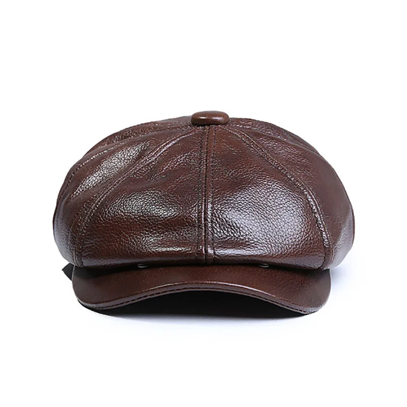 Мужская теплая восьмиугольная кепка из натуральной кожи повседневная винтажная