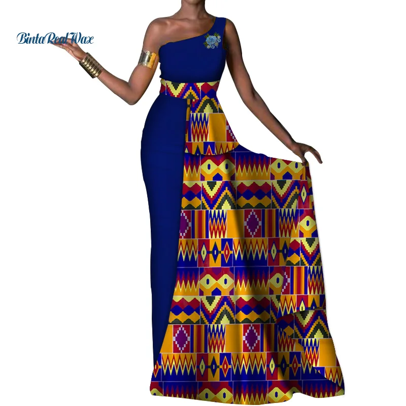 Женское платье с открытым плечом длинное вечернее Африканским принтом Дашики