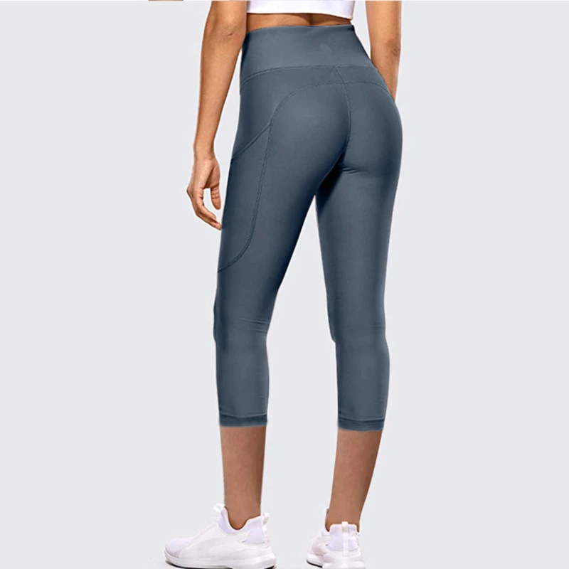 Подходят женщина тренировки Капри Фитнес леггинсы с боковой карман Высокая