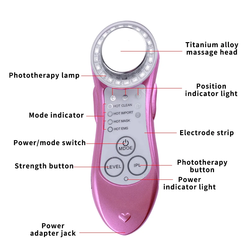 

Anti-Aging Massage Instrument 5 In 1 Rejuvenating Skin Tightening Cleansing Instrument Ultrasonic Negative Ions Beauty Machine