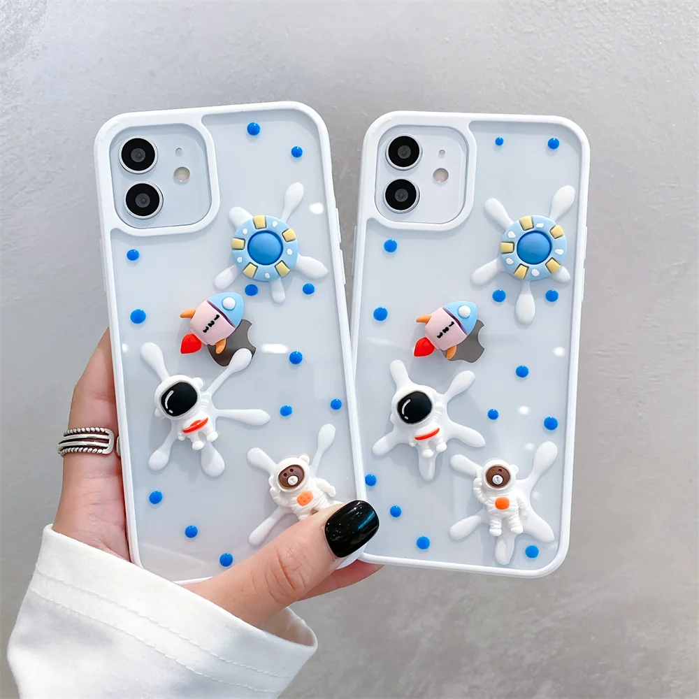 

Cute Cartoon Astronaut Star Space Phone Case For iPhone 11 12 13 Pro MAX XS XR X 7 8 Plus Clear Soft TPU Shockproof Back Cover