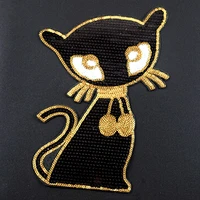 22cm cat iron on patches for clothing black sequins biker badge embroidery fabric sequined patch clothes stickers strange things