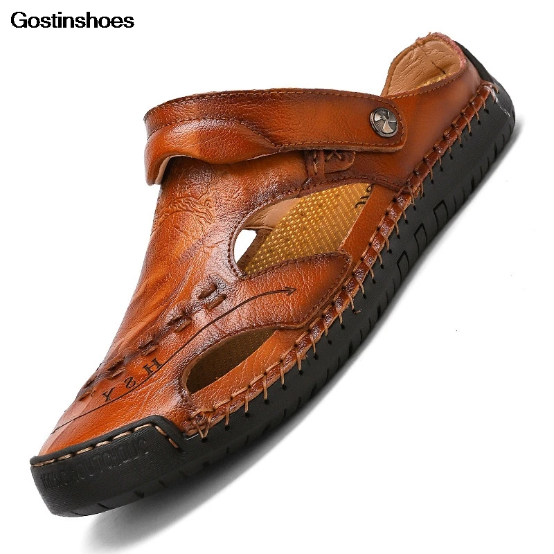 Сандалии из коровьей кожи Sandalias de playa повседневная кожаная модная пляжная обувь