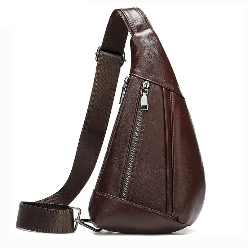 Weysfor New Men's Genuine Leather Sling  Crossbody Bags Casual Shoulder Bags for Men Travel Messenger Bag Men Leather Chest Pack