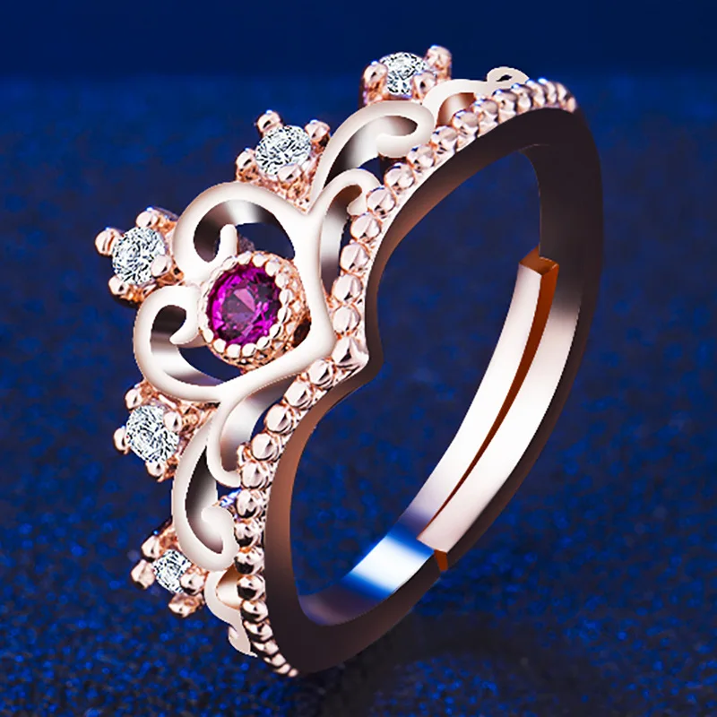 Кольцо в виде короны из циркония с изменяемым размером простой стиль праздничный