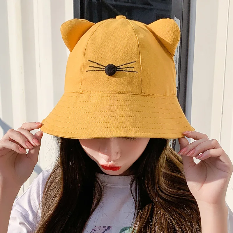 Женские шляпы-ведерки одноцветные милые кошачьи ушки летняя Стильная