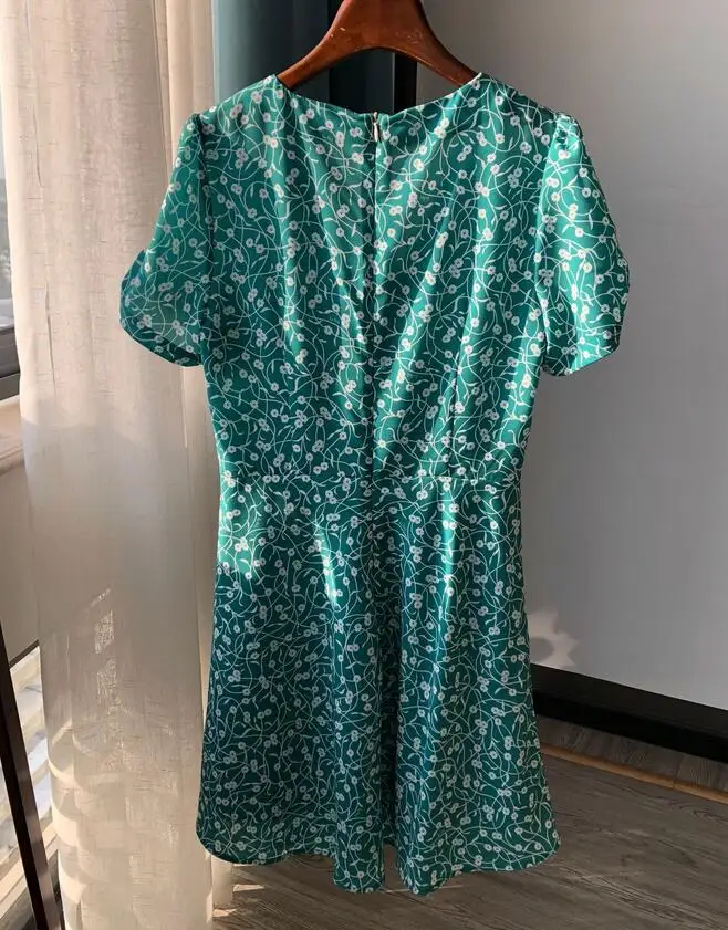 

Dress Spring Women Summer Green Small Fresh Gentle Mature Small Floral V-neck Short Sleeve Mini Dress