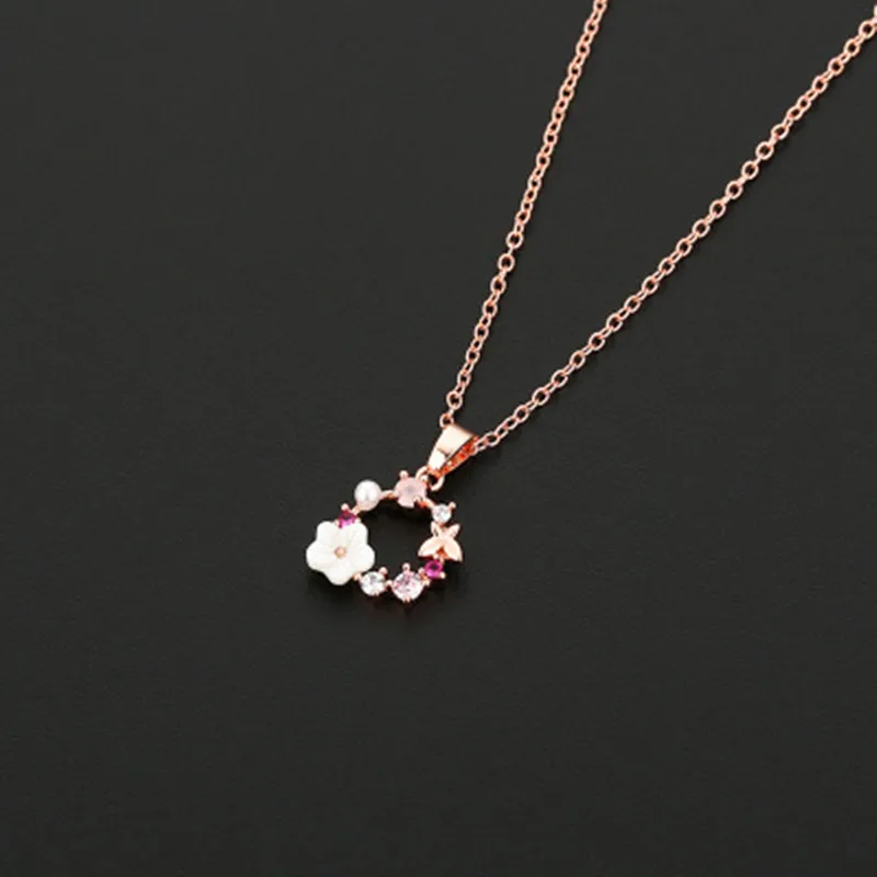 

Stainless Steel Butterfly Flowers Pendant Necklaces Zircon Crystal Pearl Shell Garland Choker For Women Trendy Jewelry Accessory