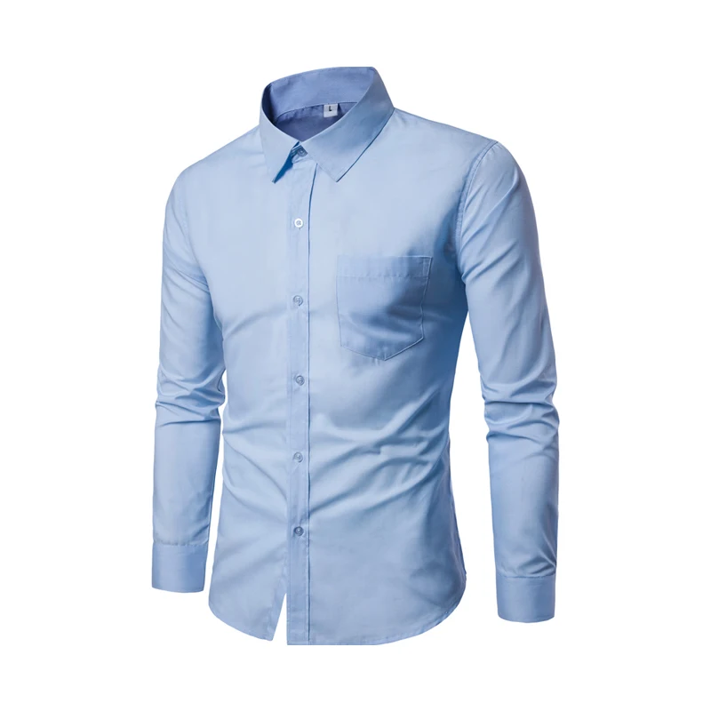 Мужская Однотонная рубашка повседневная приталенная с длинными рукавами на