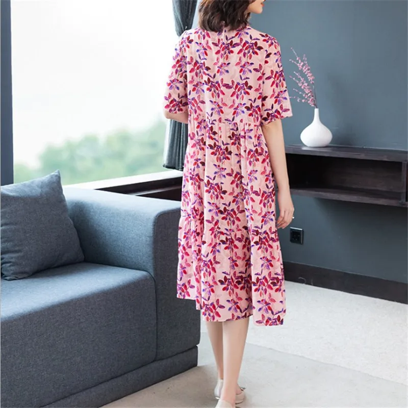 Женское длинное платье лето 2020 новое с коротким рукавом женское свободное из